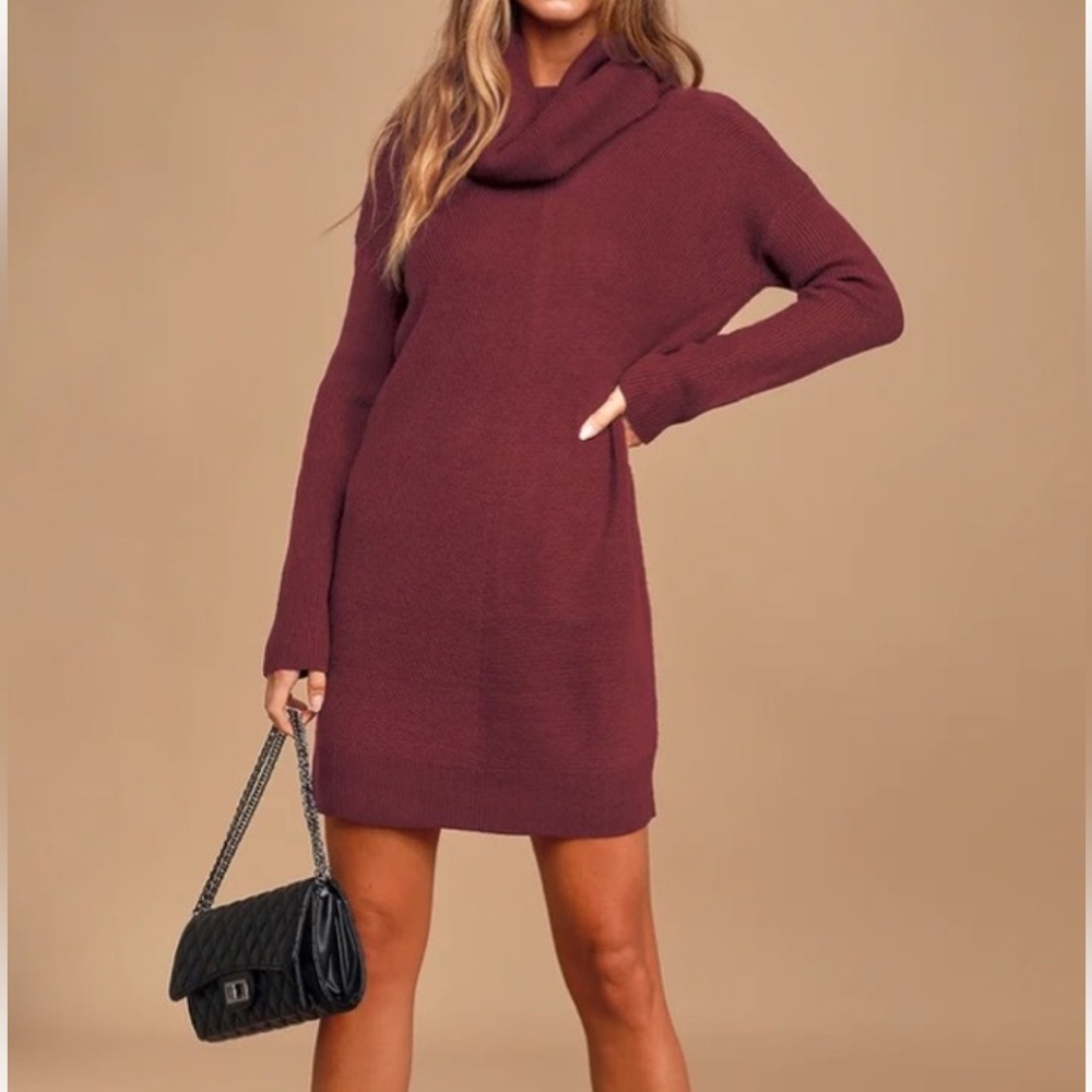 Lulus Tea Reader Burgundy Sweater Dress; size XS.